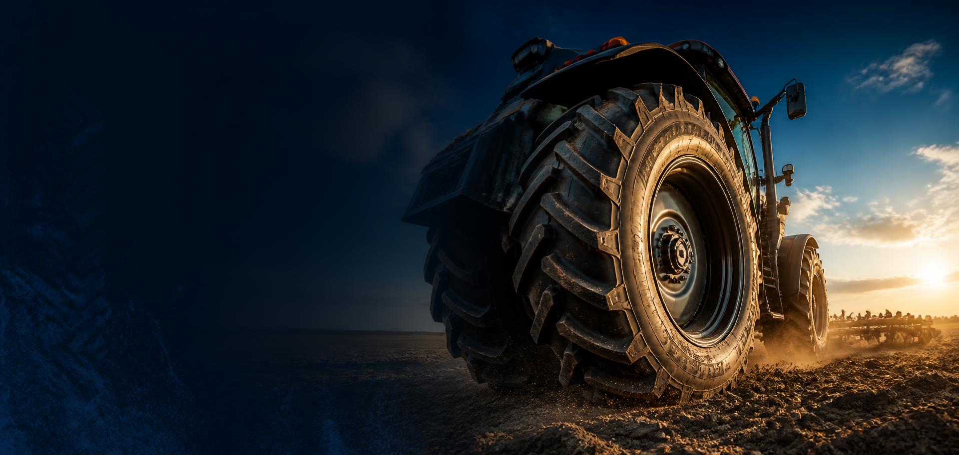 Anvelopă de tractor pe teren agricol